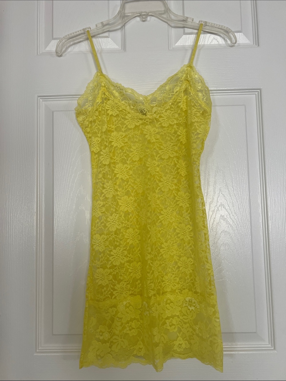 Yellow Delicate Floral Lace Slip Dress with Adjustable Straps Women's Intimates